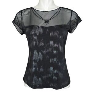 Bianca Nygard Petite Women's Beaded Mesh Y2K Party Top Metallic Shimmer Black S